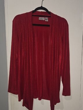 Chico's Shimmering Red Open-Front Cardigan